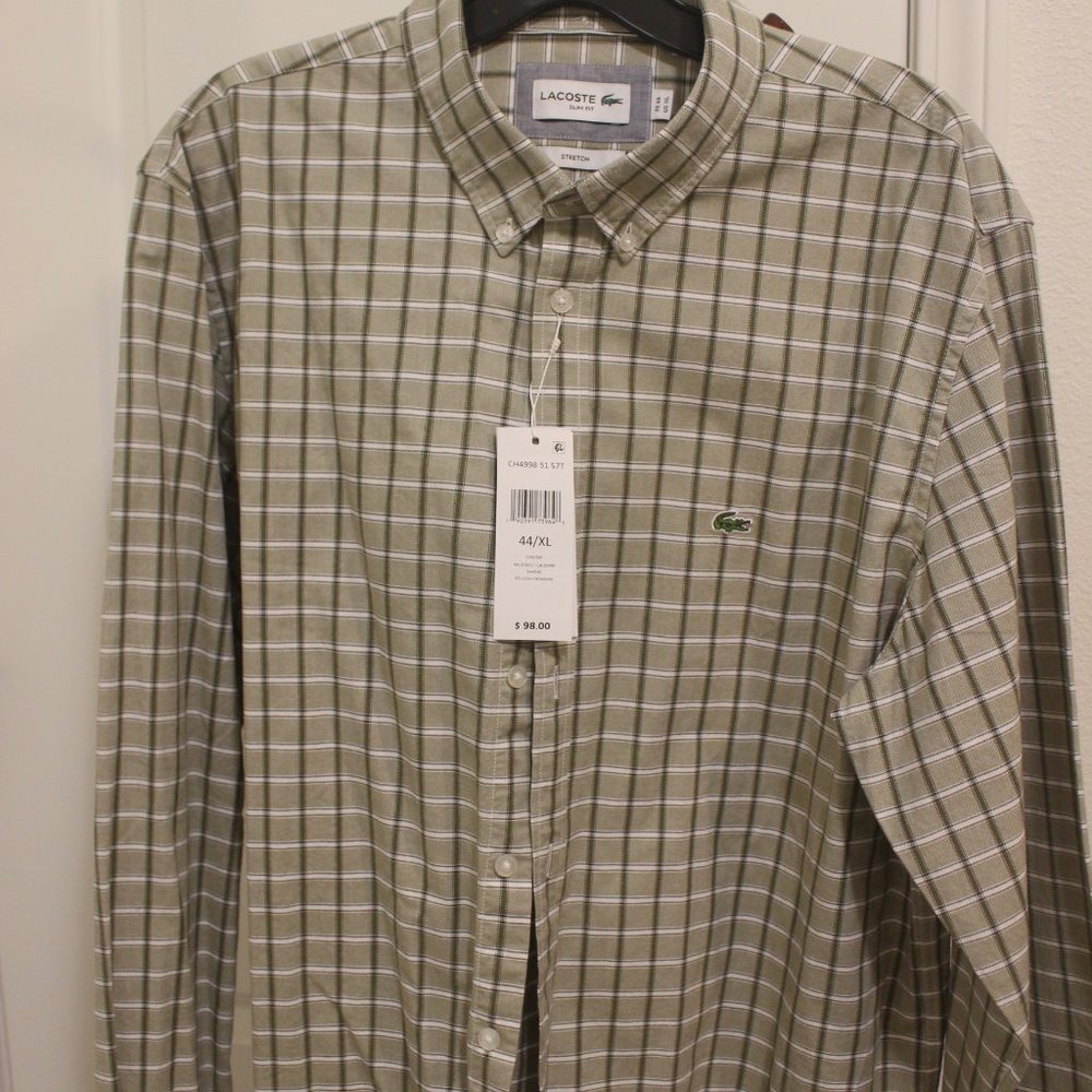 Lacoste new luxury shirt; slim; XL(44); gray/green plaid